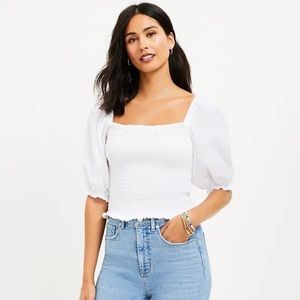 NWT LOFT Smocked Puff Sleeve Top